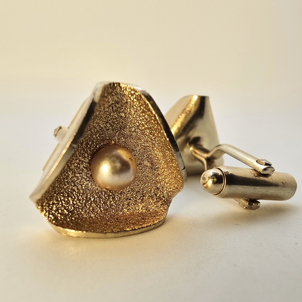 Gold Triangle Cufflinks with Pearl Accent